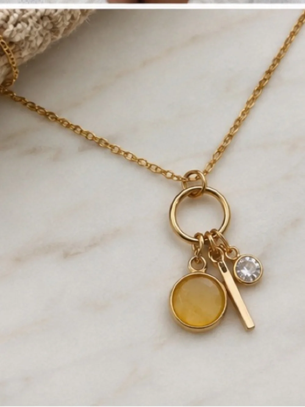 Gold-Plated Charm Necklace with Yellow Enamel and Crystal Accents **2 for 20**